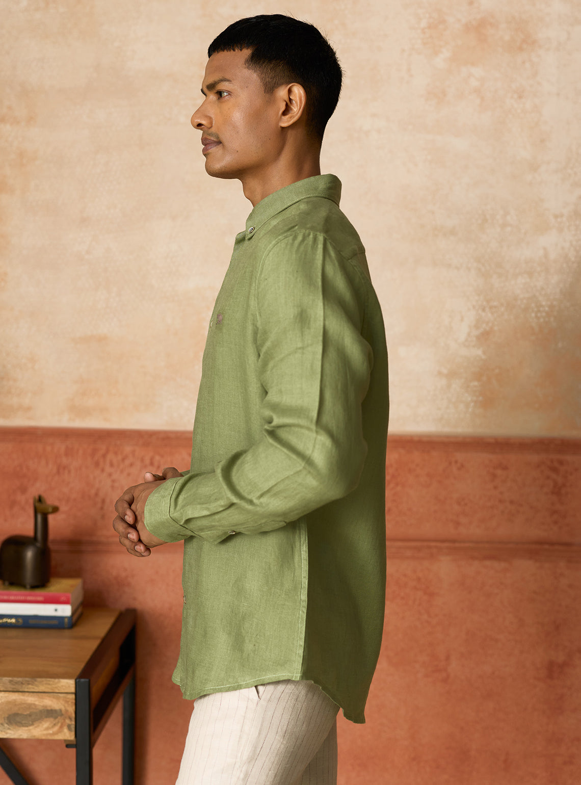Avocado Green European Linen Shirt