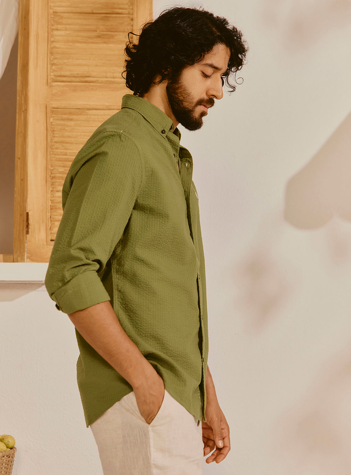 Cefalu Olive Seersucker Shirt