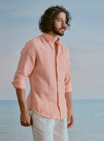 Sunset Orange Linen Shirt