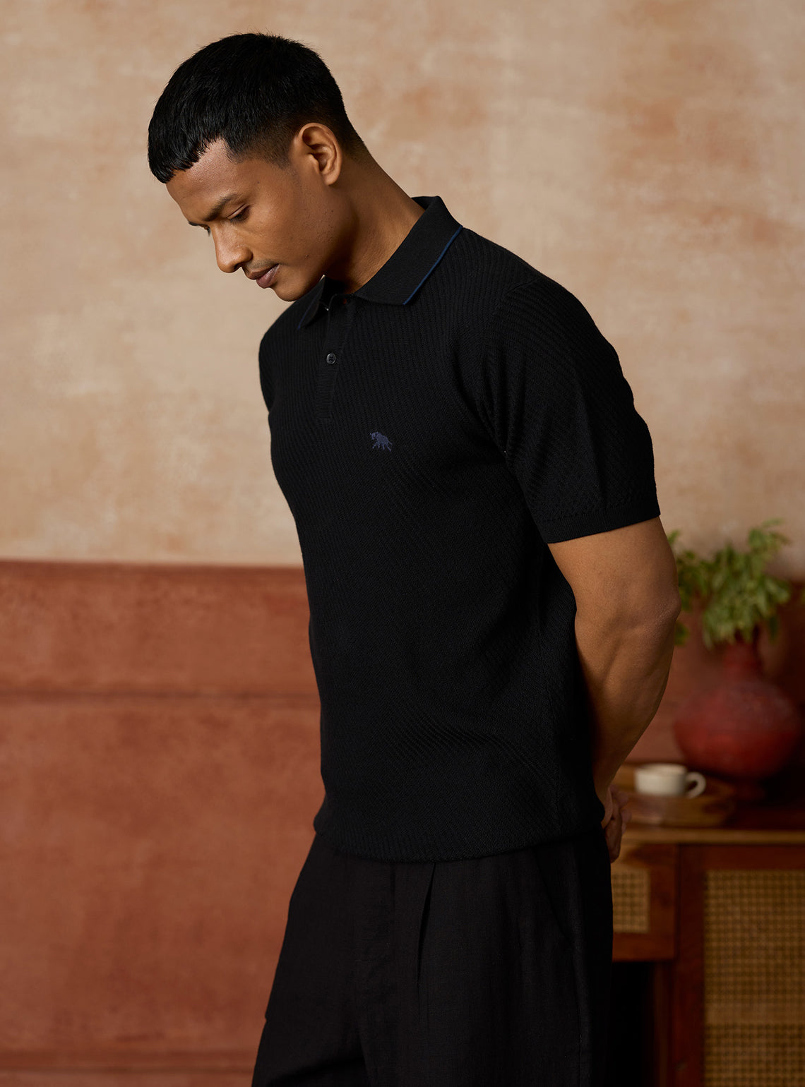 Charcoal Black Cotton Textured Polo