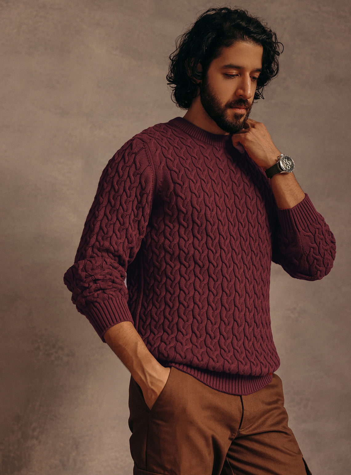 Deep Burgundy Cotton Wool Pullover