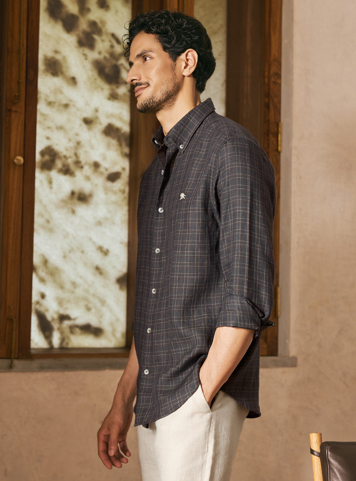 Matrix Grey European Linen Check Shirt