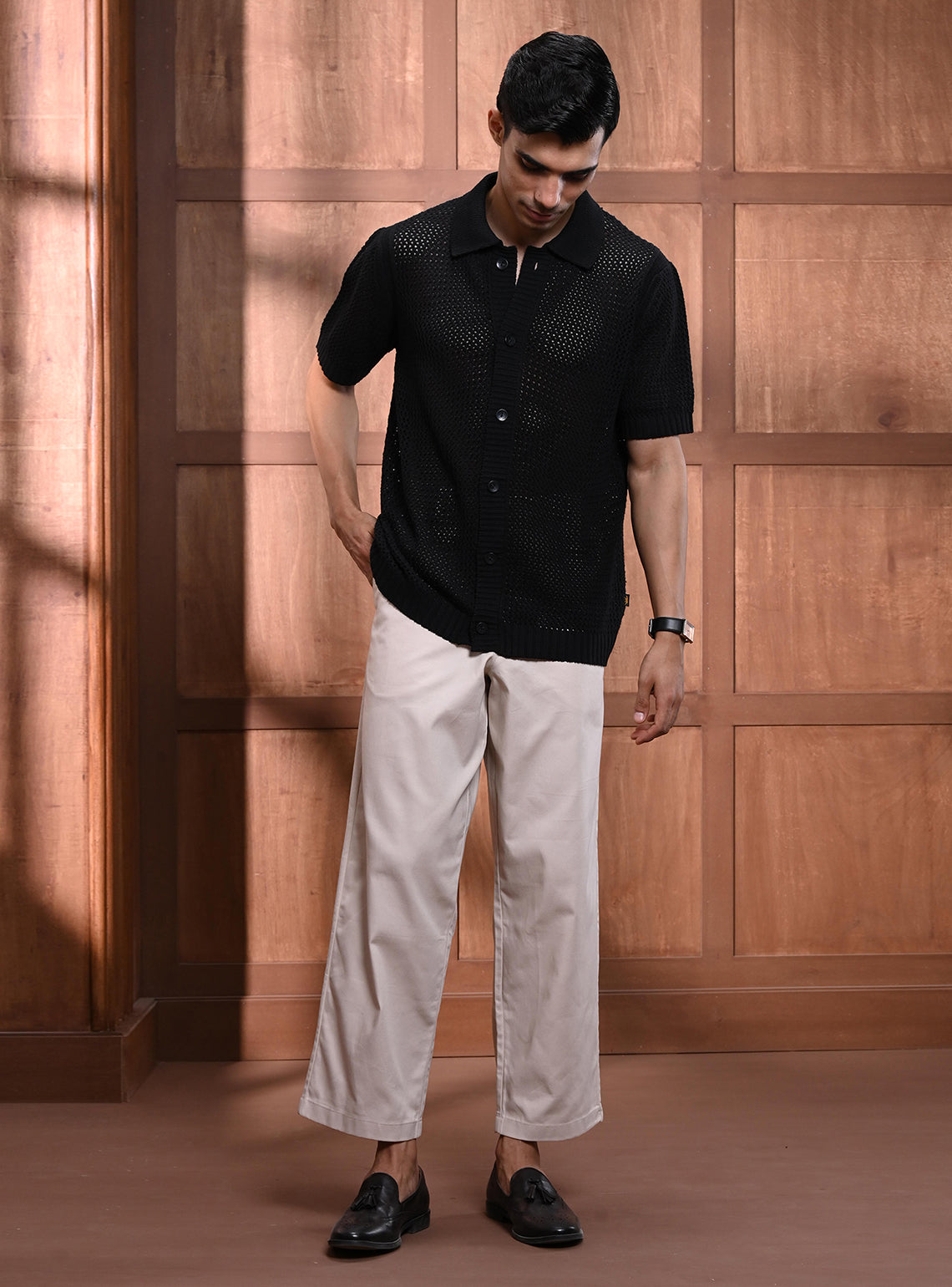 Bunker Black Cotton Blend Knit Shirt