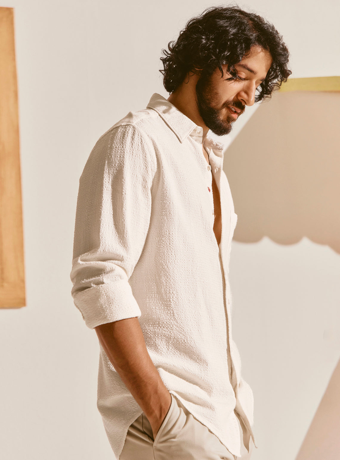 Rhodes Off-White Cotton Viscose Shirt