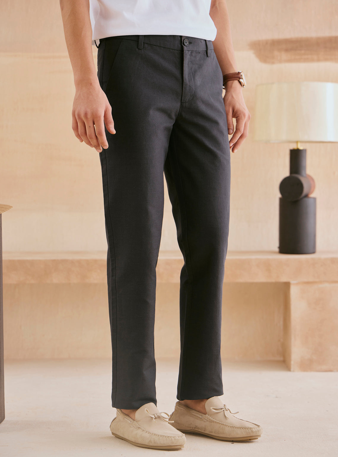 Eclipse Black Cotton Linen Trousers