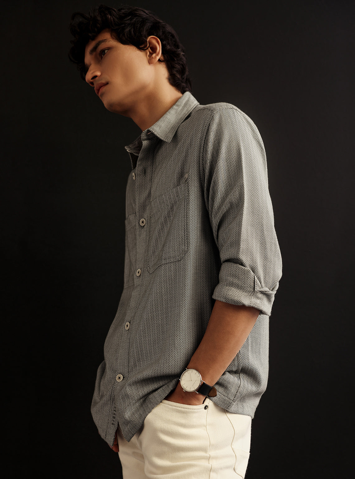 Merlin Green Cotton Melange Overshirt