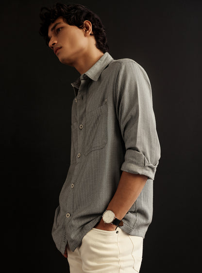 Merlin Green Cotton Melange Overshirt