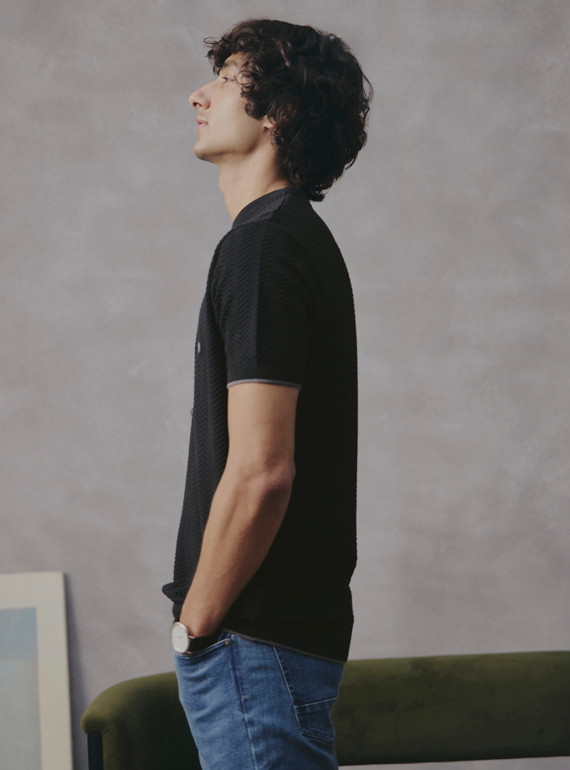 Sesame Black Cotton Crewneck