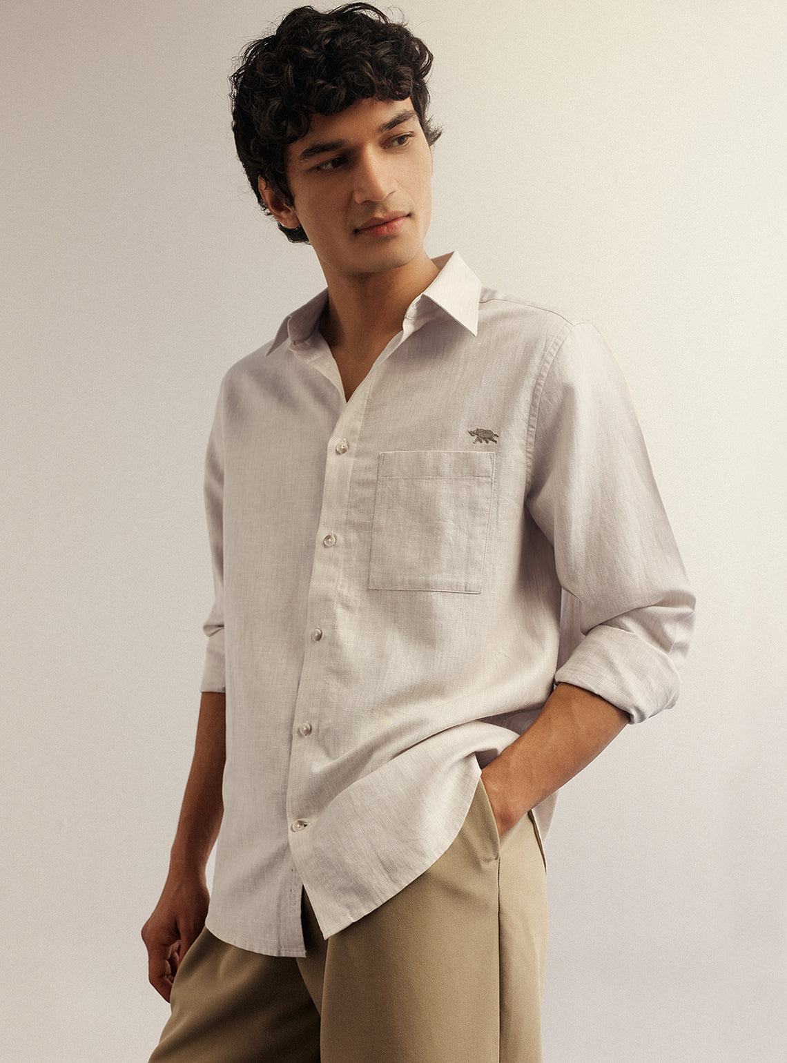 Ghost Beige Cotton Blend Melange Shirt