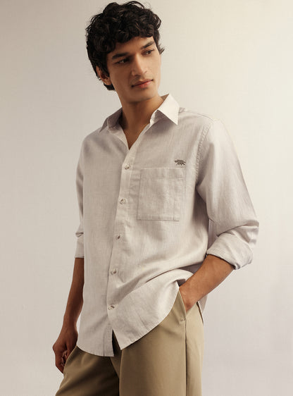 Ghost Beige Cotton Blend Melange Shirt