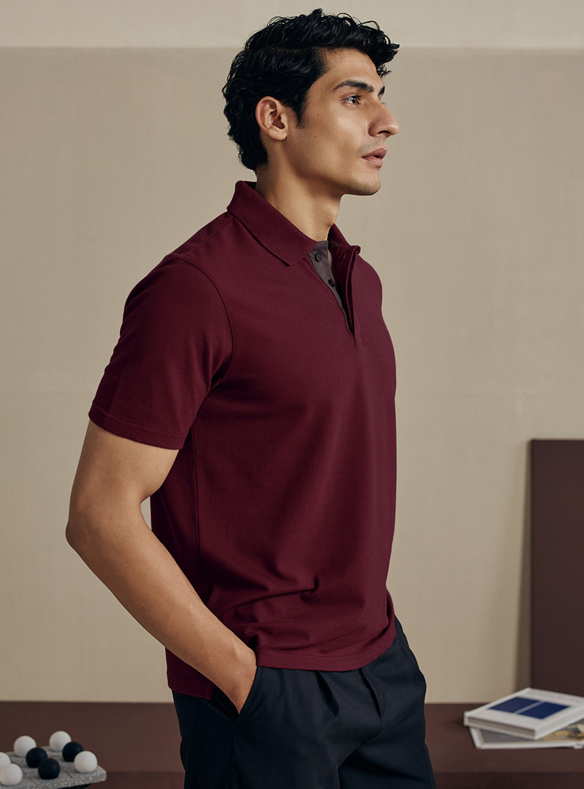 Deep Maroon Cotton Stretch Pique Polo