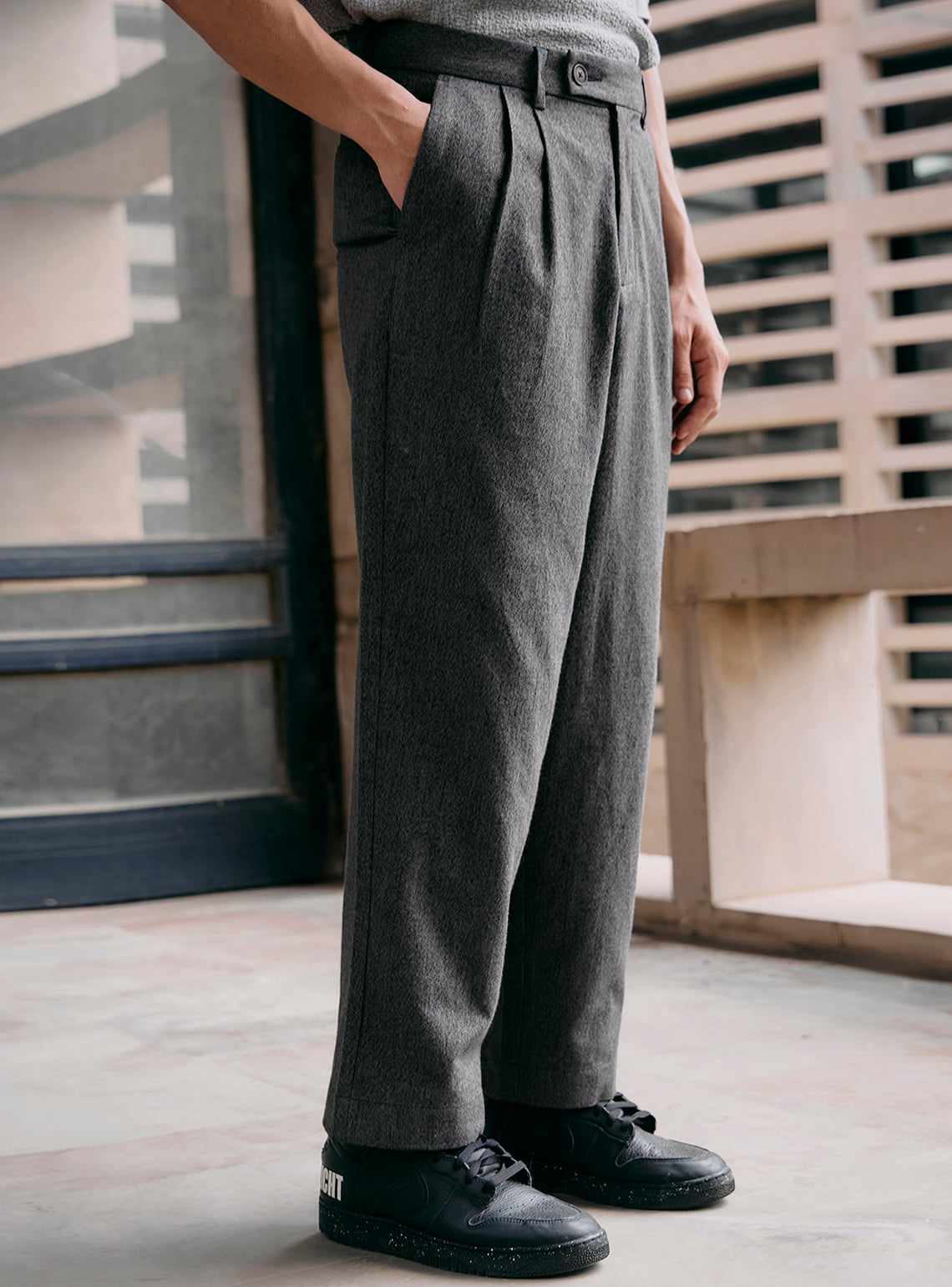 Jaguar Grey Cotton Pleated Trousers