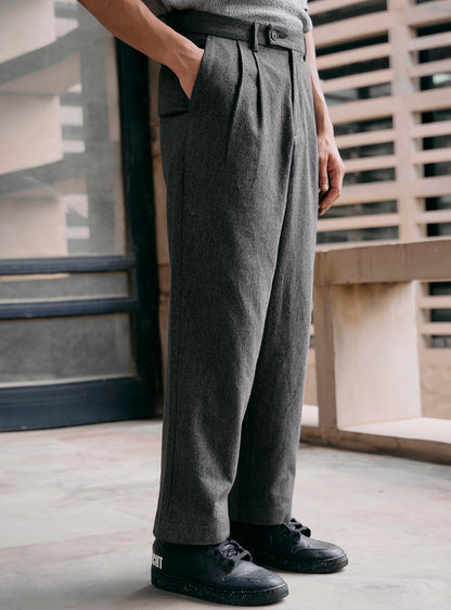 Jaguar Grey Cotton Pleated Trousers