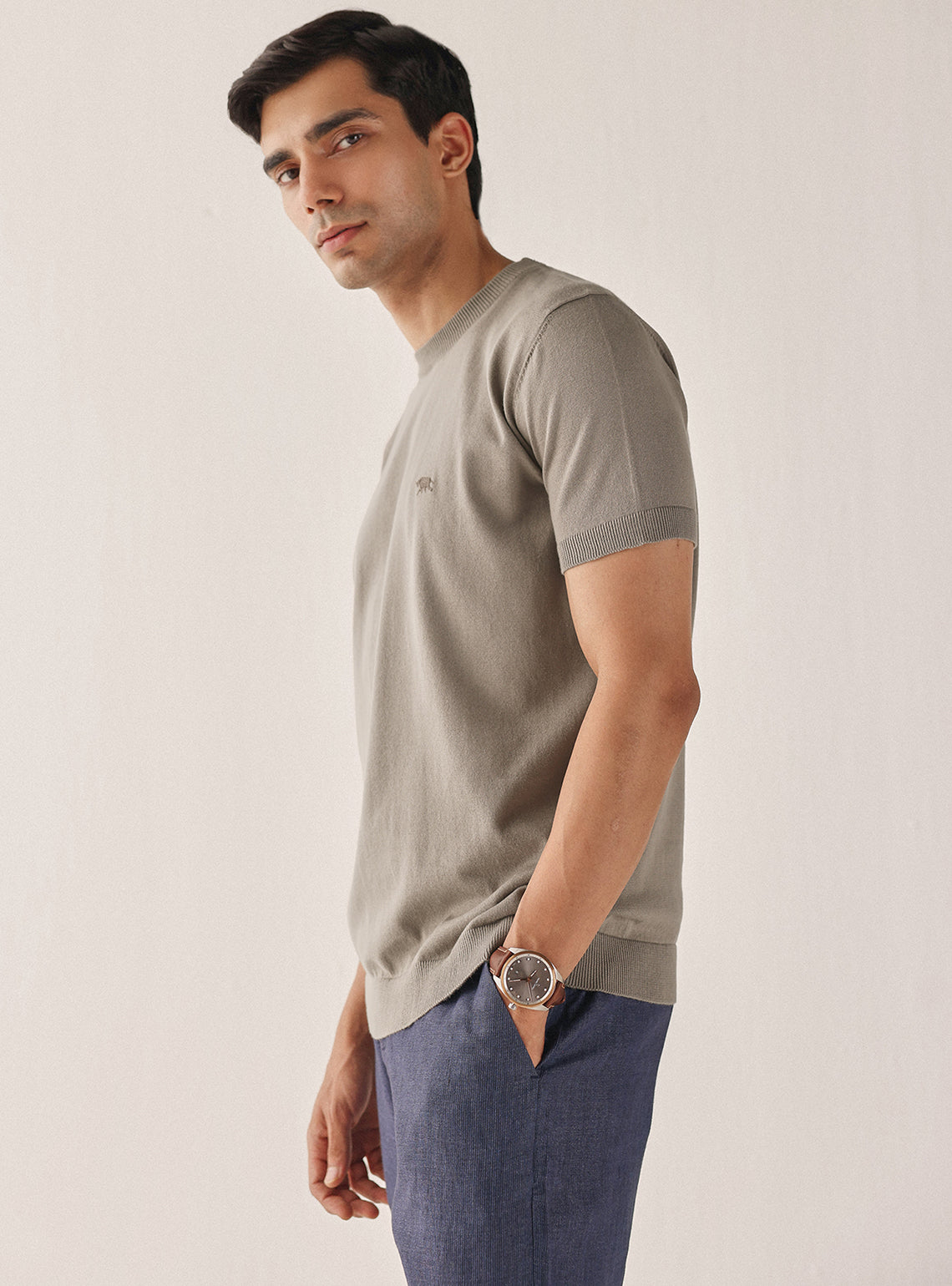 Ash Brown Cotton Crew