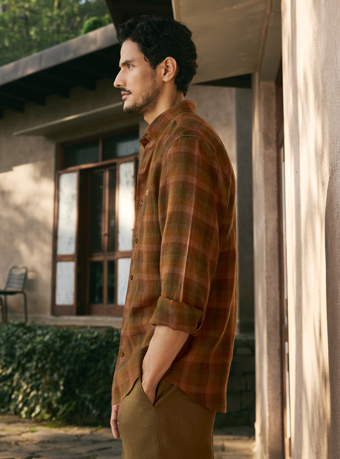 Truffle Brown Check Linen Check Shirt