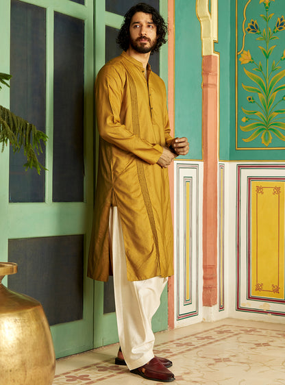 Manjal Yellow Viscose Silk Kurta