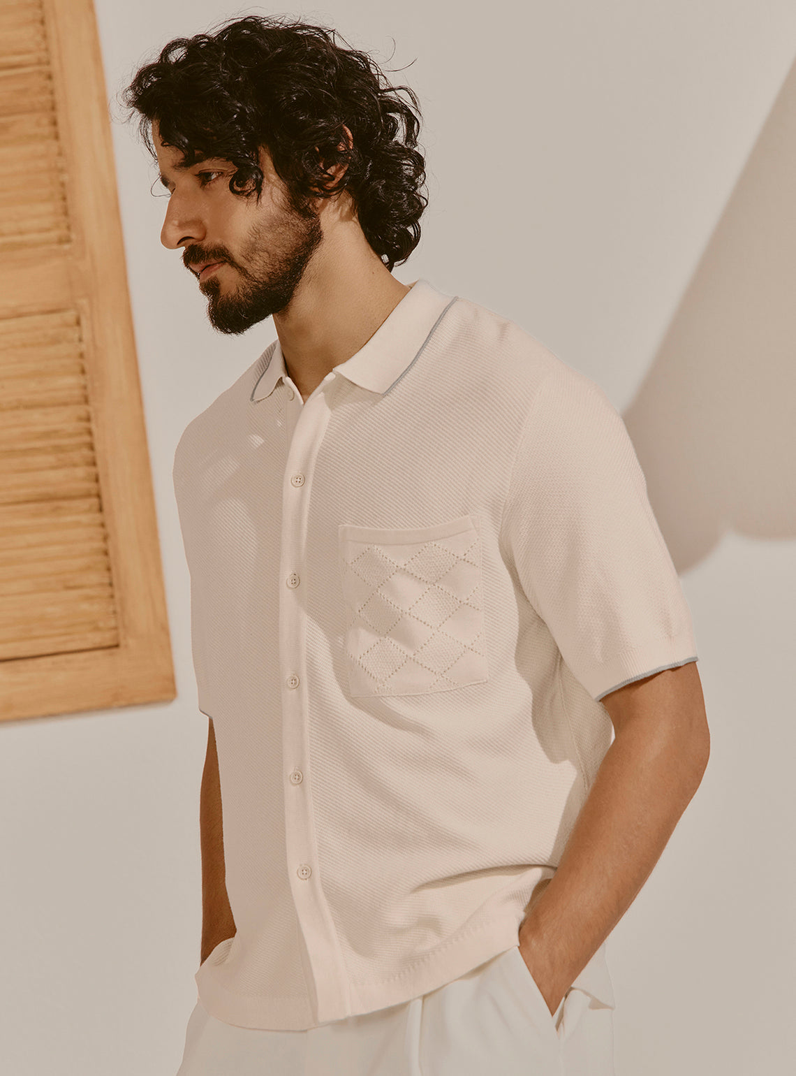 Barcelona Off-White Cotton Knit Shirt