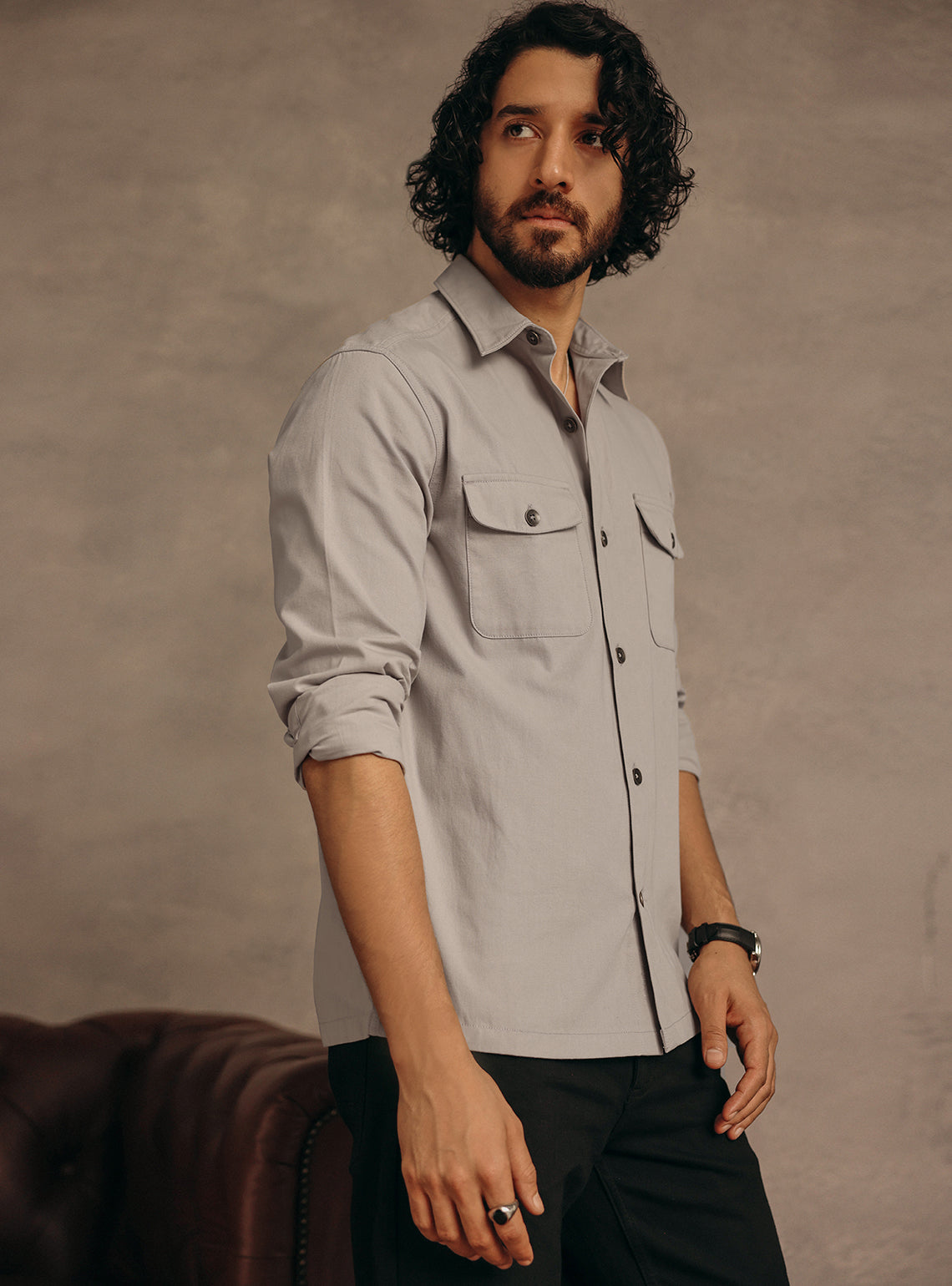 Bronco Grey Cotton Canvas Overshirt