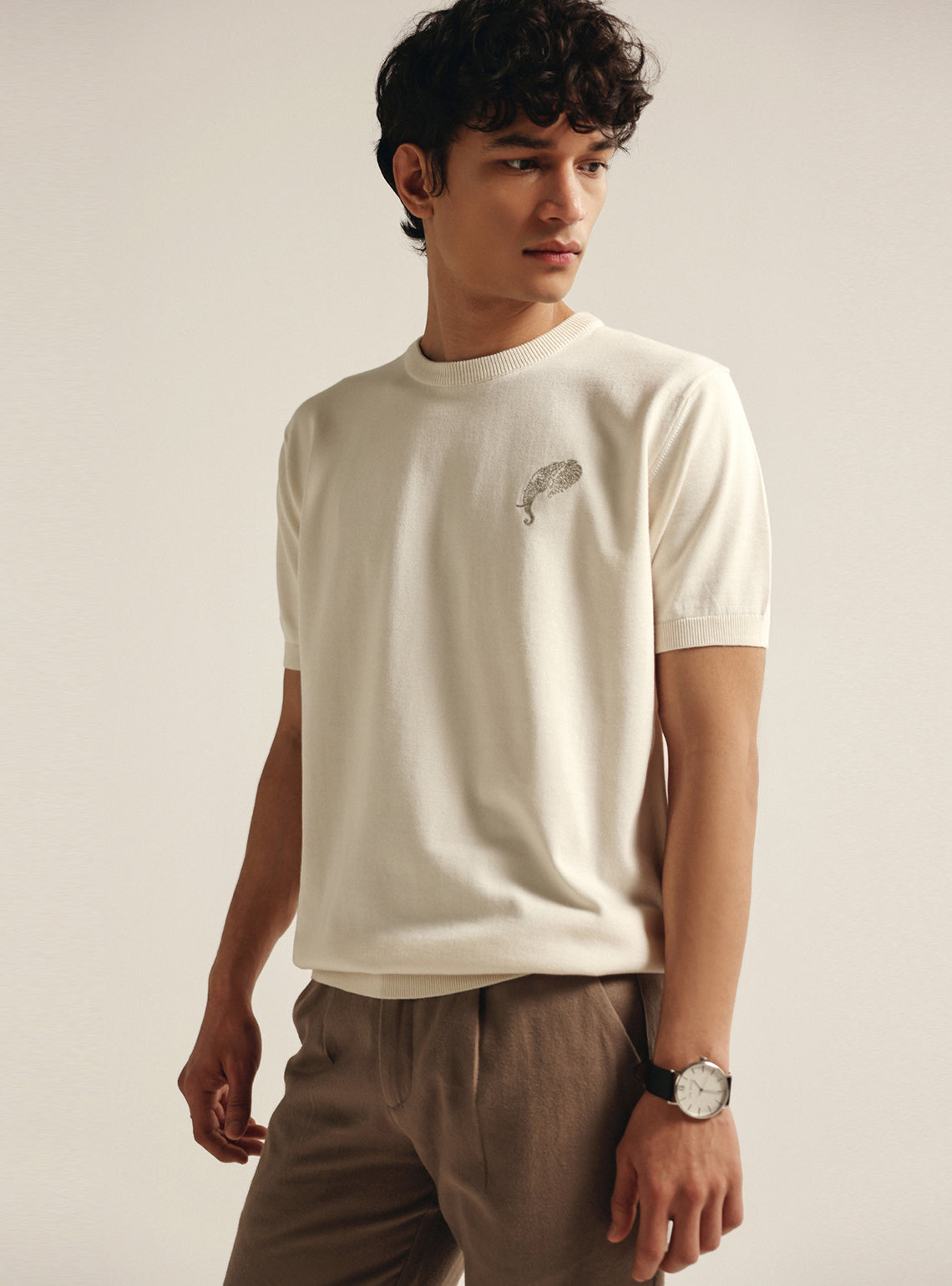 Ivory White Cotton Crew Tee