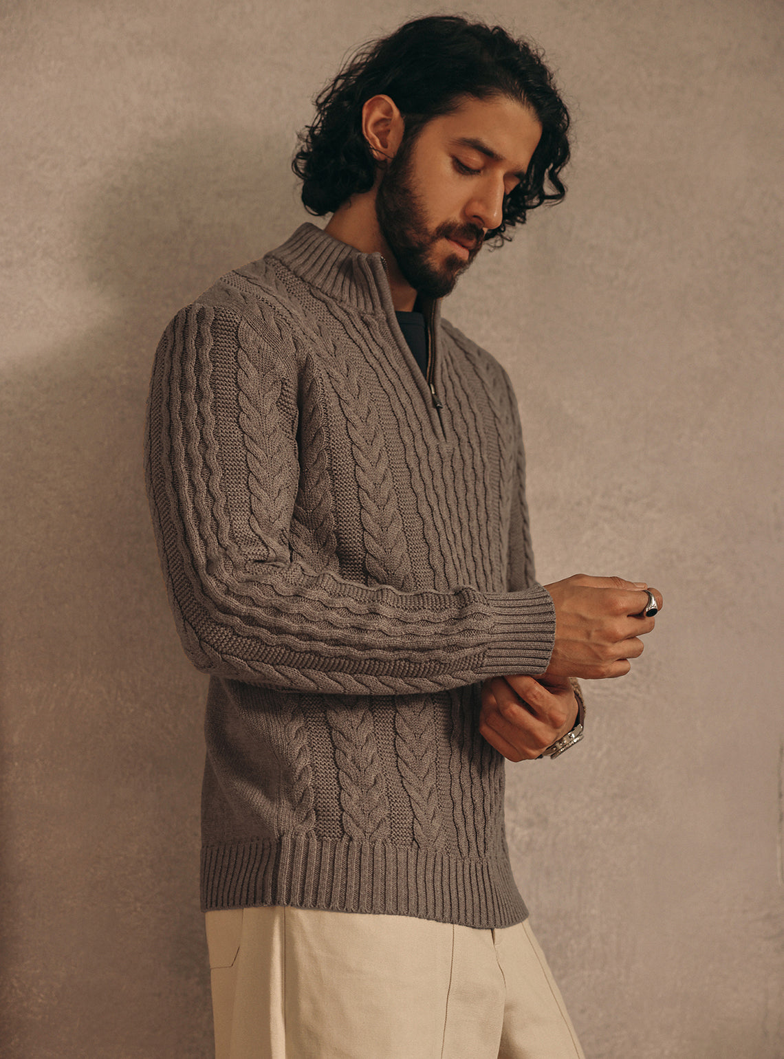 Rebel Brown Cotton Melange Pullover