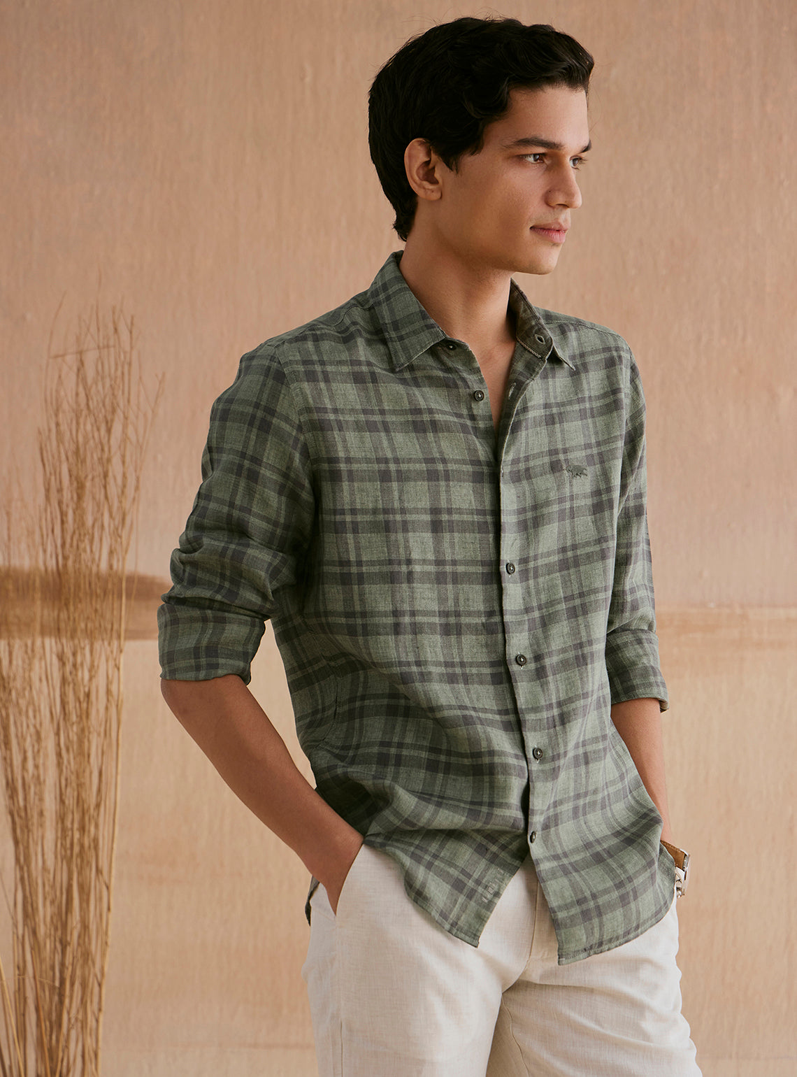 Merlin Grey Check Linen Shirt