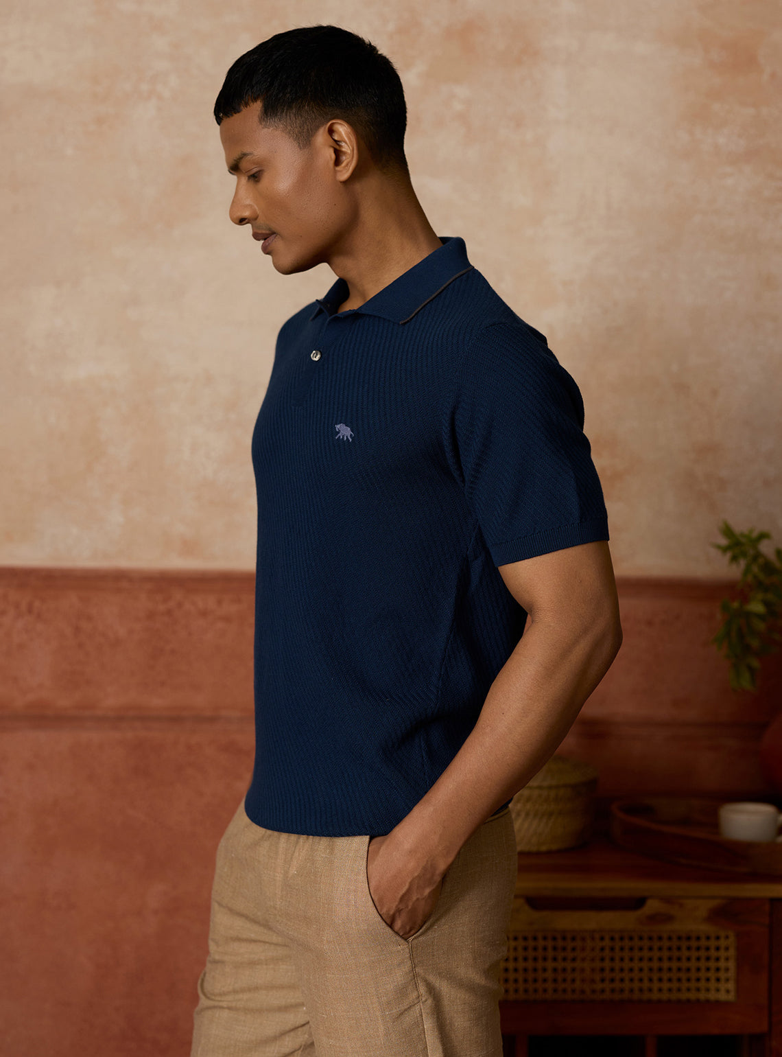 Twilight Navy Cotton Textured Polo