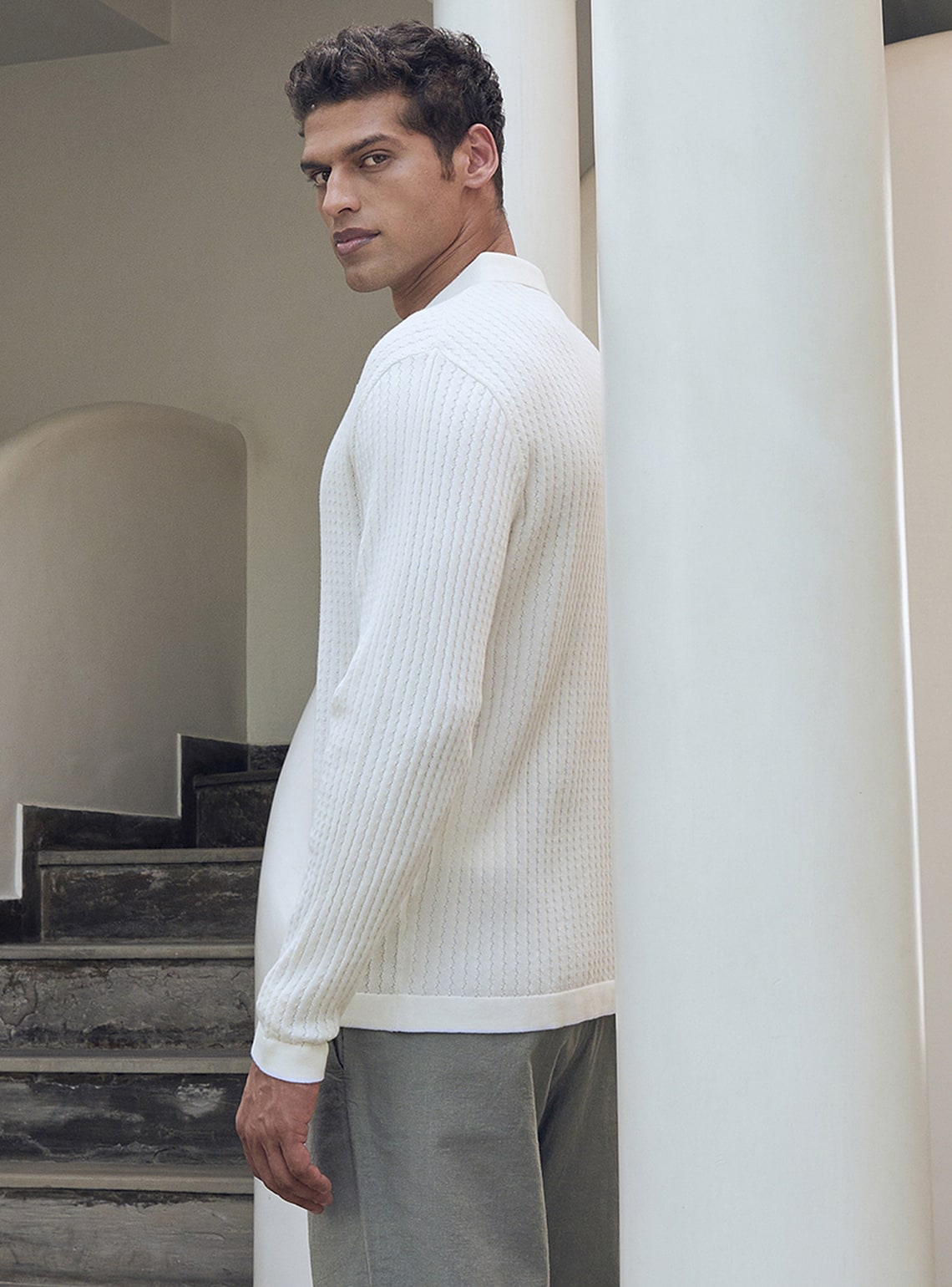 Iceberg White Cotton Micro Chevron Shirt