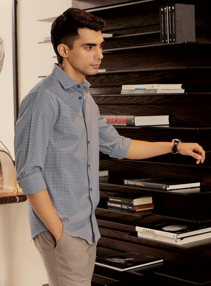 Raven Grey Cotton Check Shirt