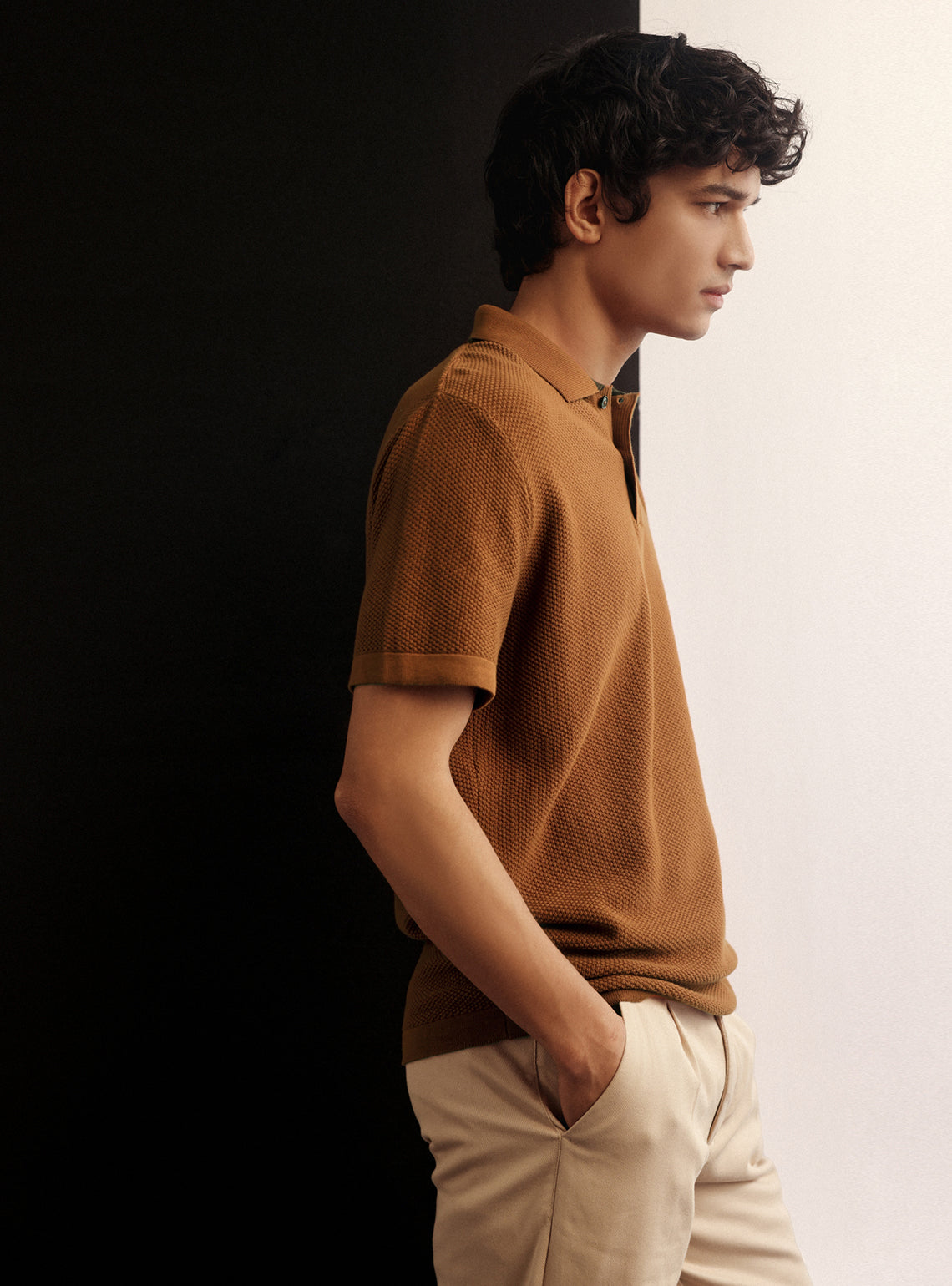Flame Orange Cotton Moss Knit Polo