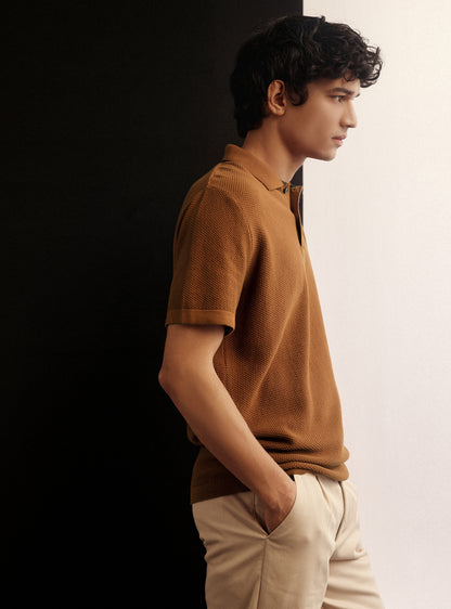 Flame Orange Cotton Moss Knit Polo