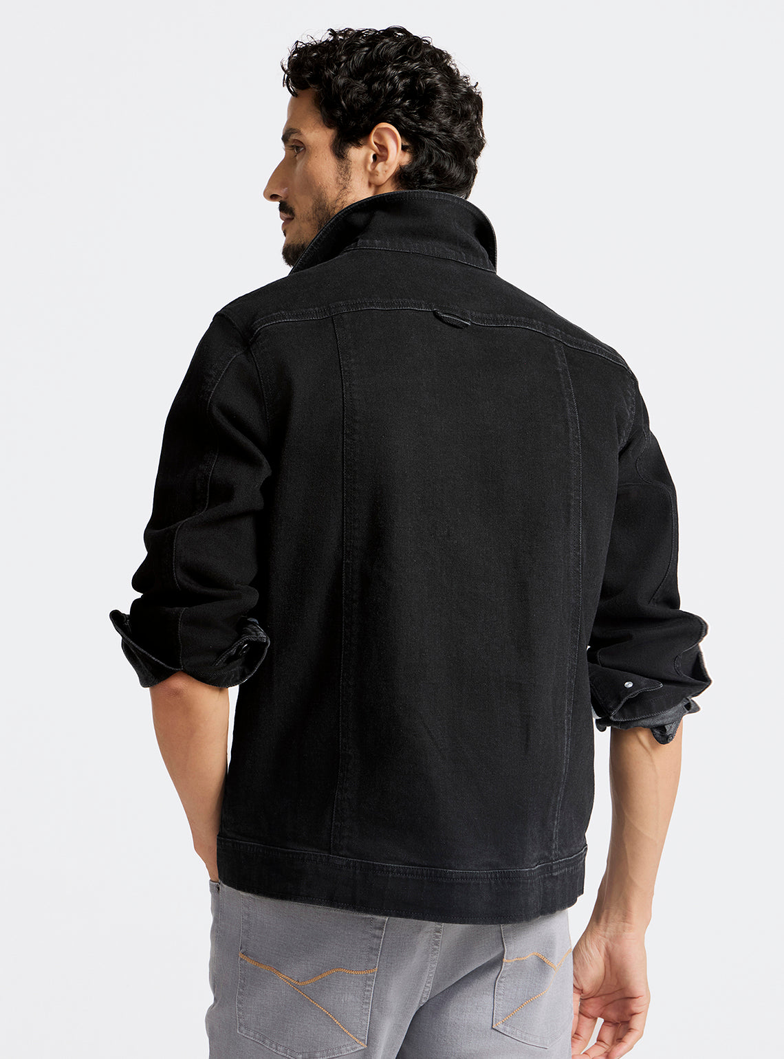 Obsidian Black Cotton Blend Denim Jacket