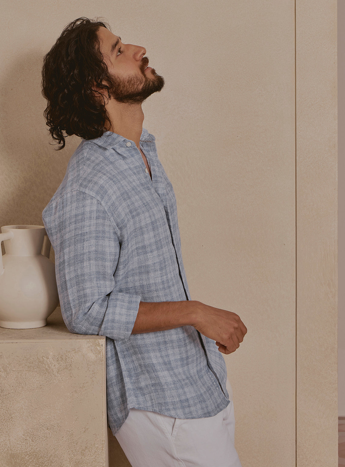 Harbour Blue Linen Check Shirt