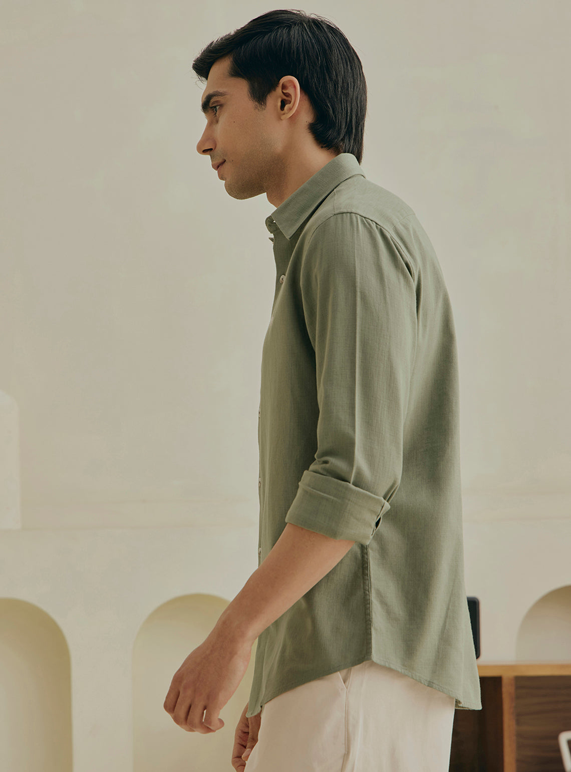 Spinach Green Cotton Slub Shirt