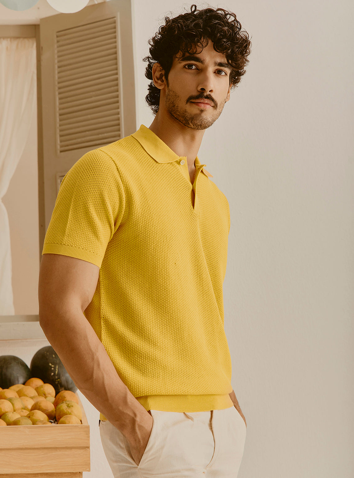 Corsica Yellow Cotton Knit Polo