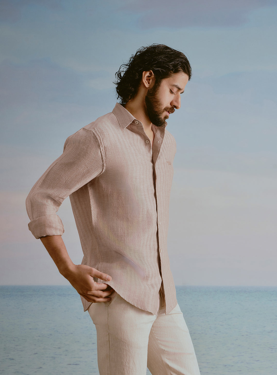 Drift Brown Linen Stripe Shirt