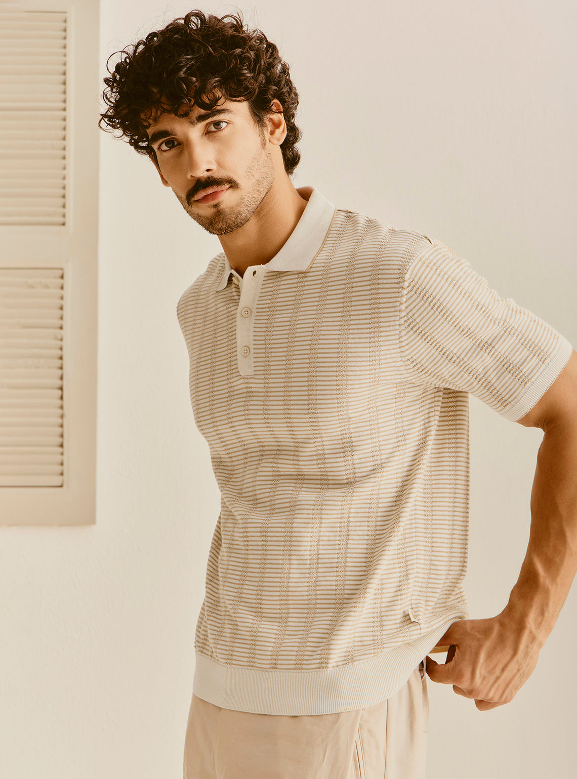 Mykonos Off-White Cotton Knit Polo
