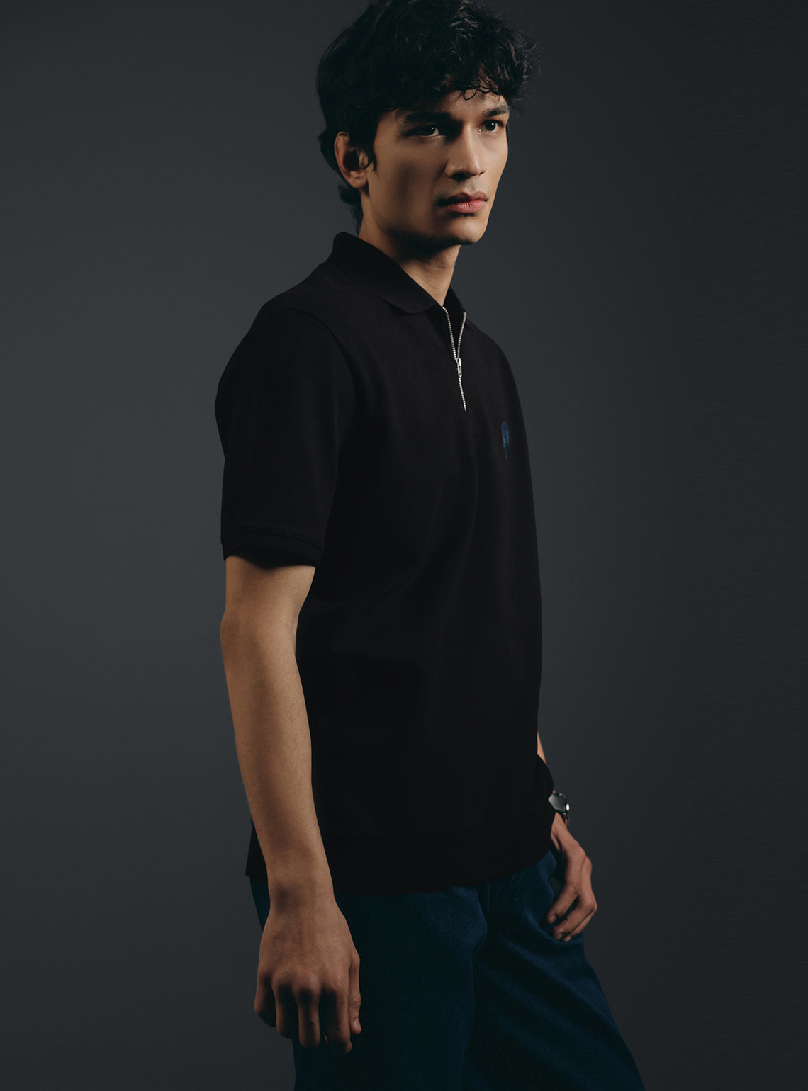 Coal Black Cotton Pique Polo