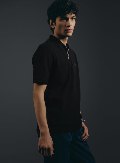 Coal Black Cotton Pique Polo