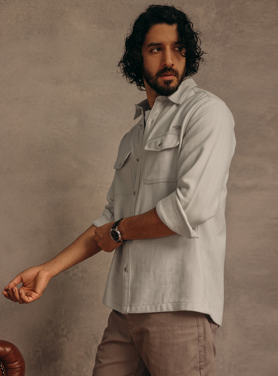 Ash Grey Cotton Herringbone Overshirt