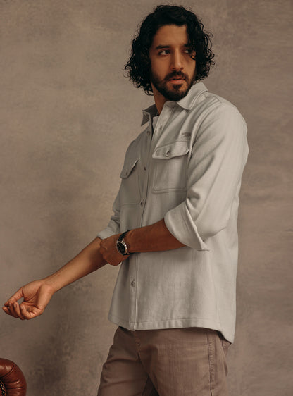 Ash Grey Cotton Herringbone Overshirt