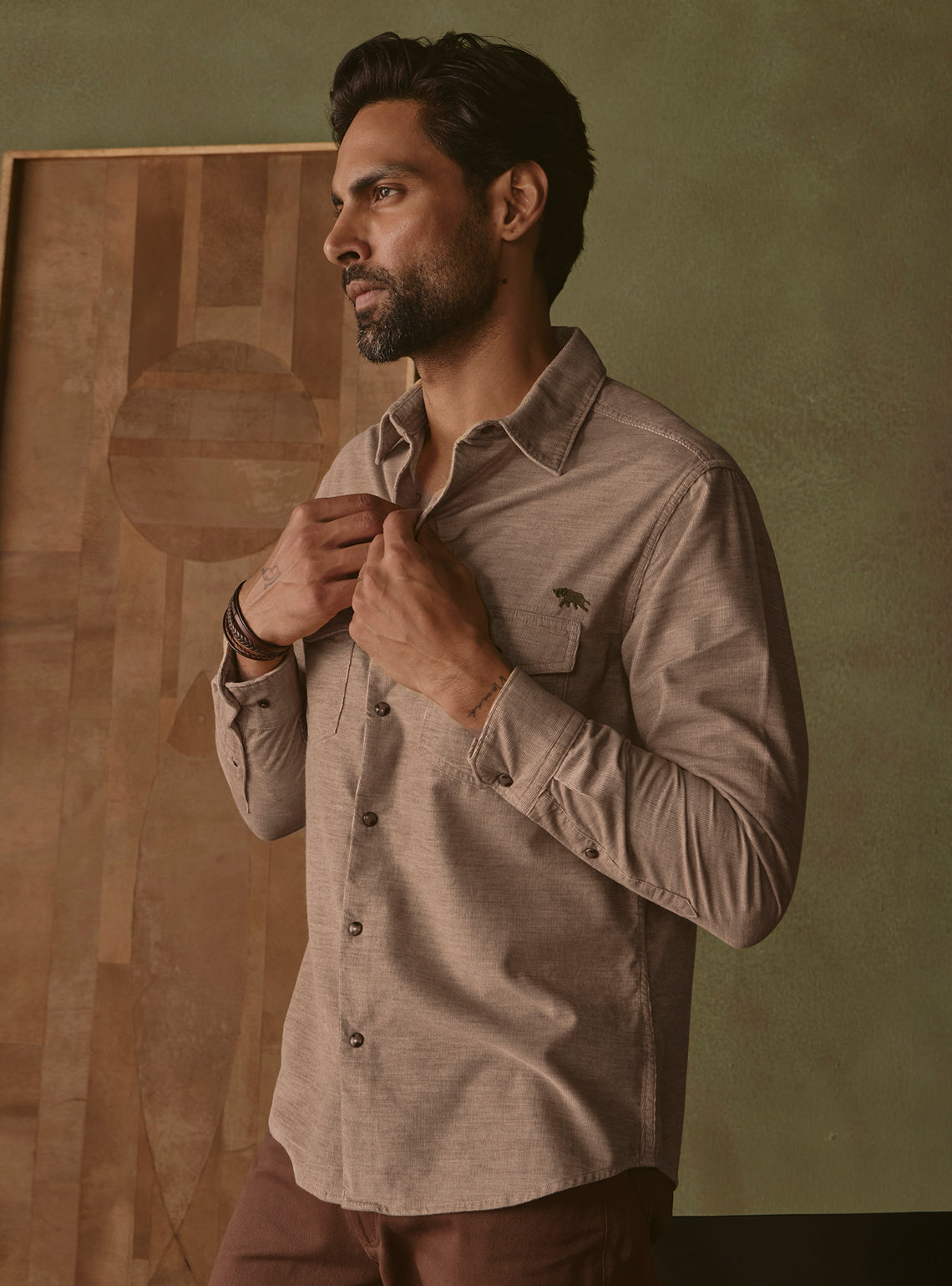 Sandstone Khaki Cotton Corduroy Shirt