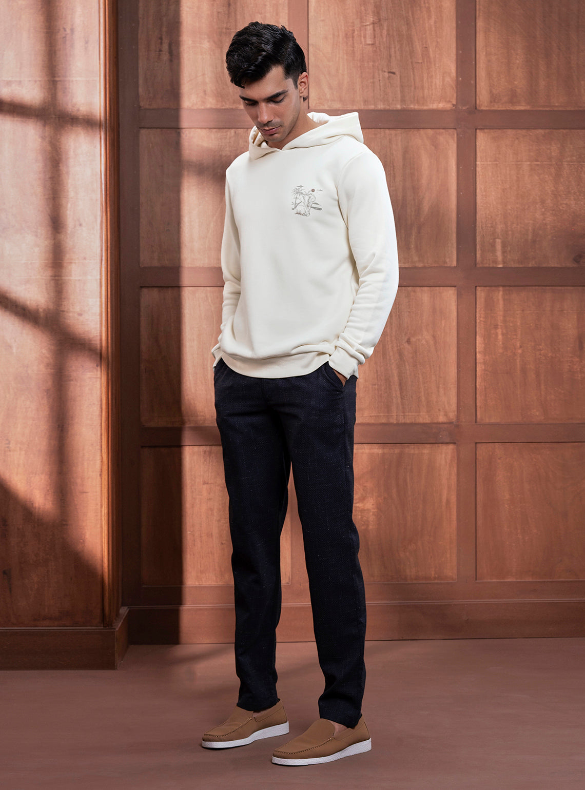 Vista White Cotton Blend Hoodie