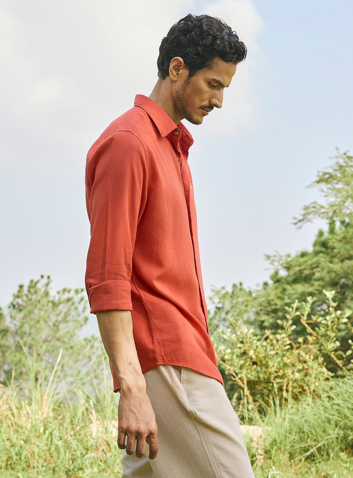 Dusk Orange Lyocell Linen Shirt