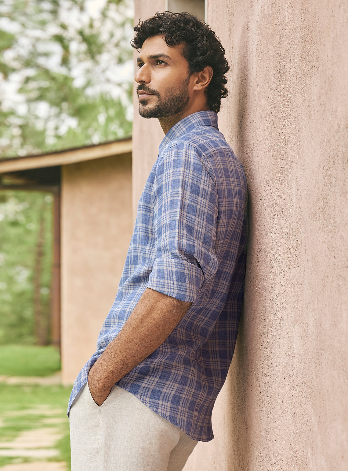 Mist Grey European Linen Check Shirt