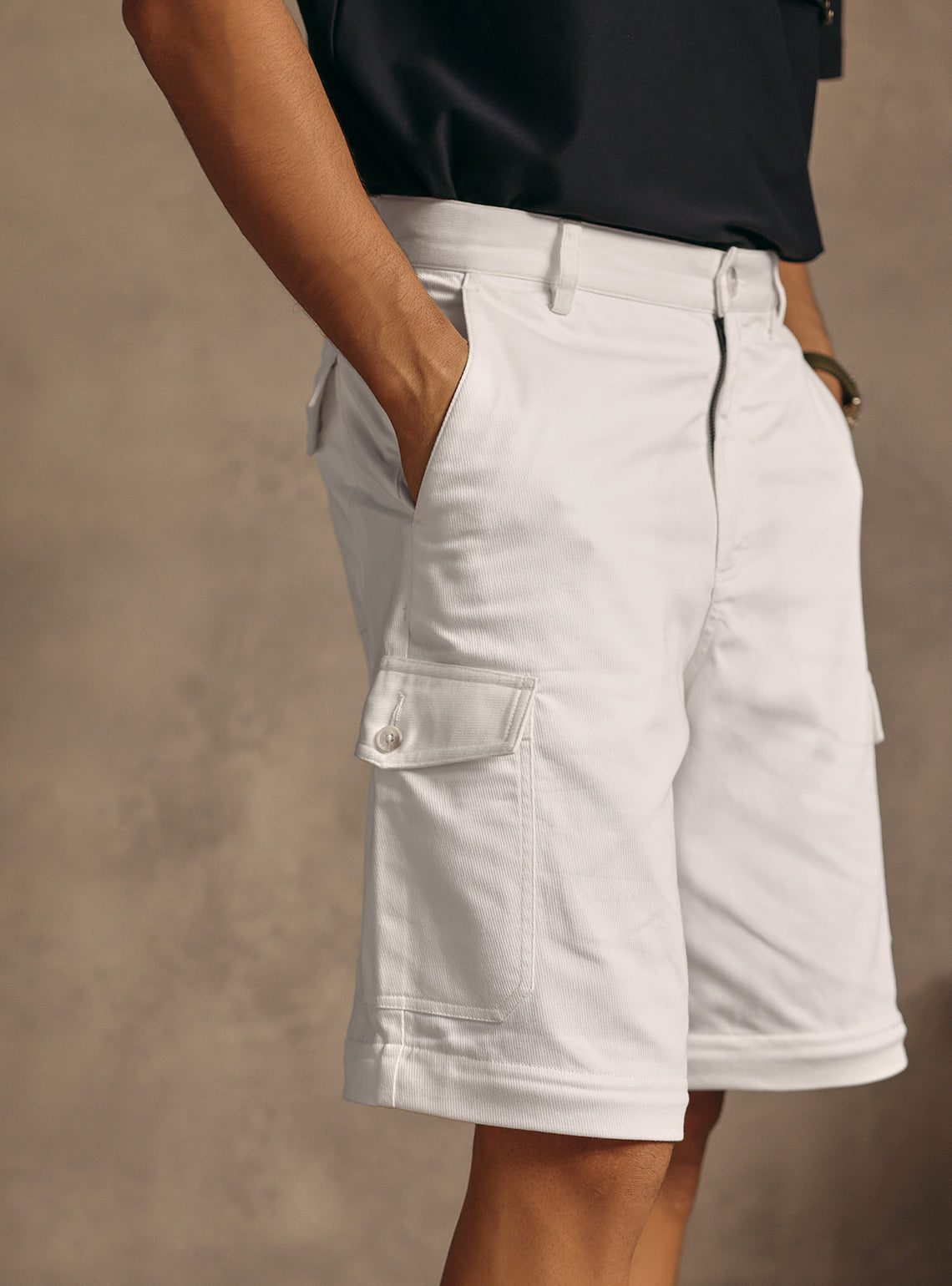 Desert White Cotton Blend Convertable Cargo