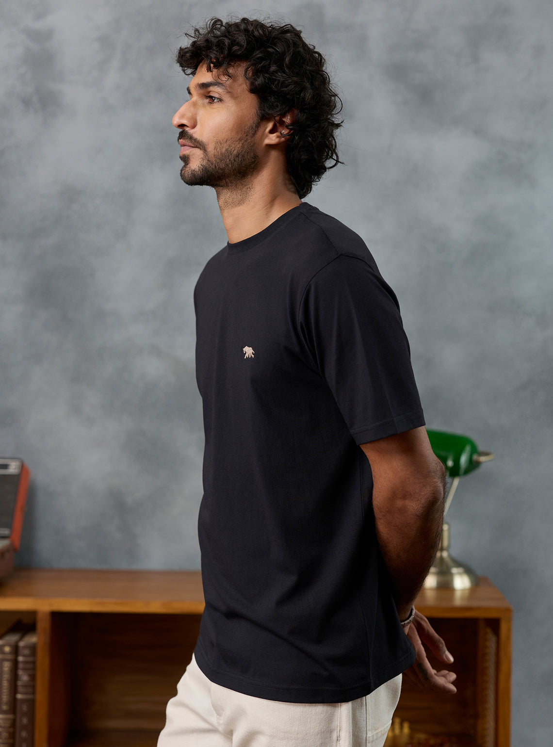 Checkmate Black Cotton Blend Crewneck