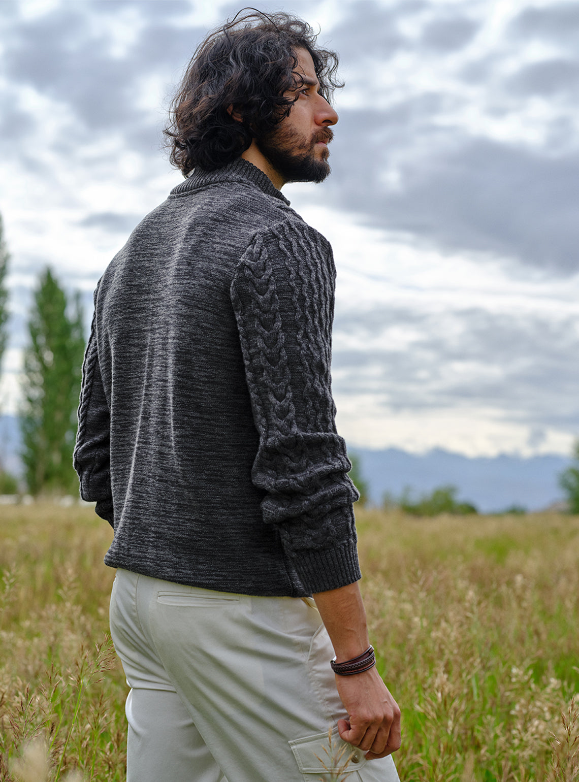 Shadow Black Cotton Melange Pullover