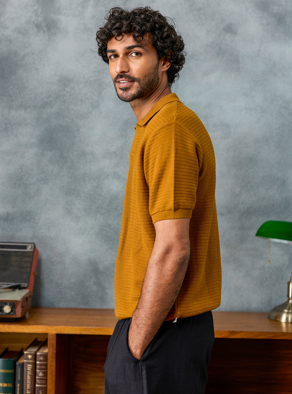 Checkmate Mustard Textured Cotton Polo