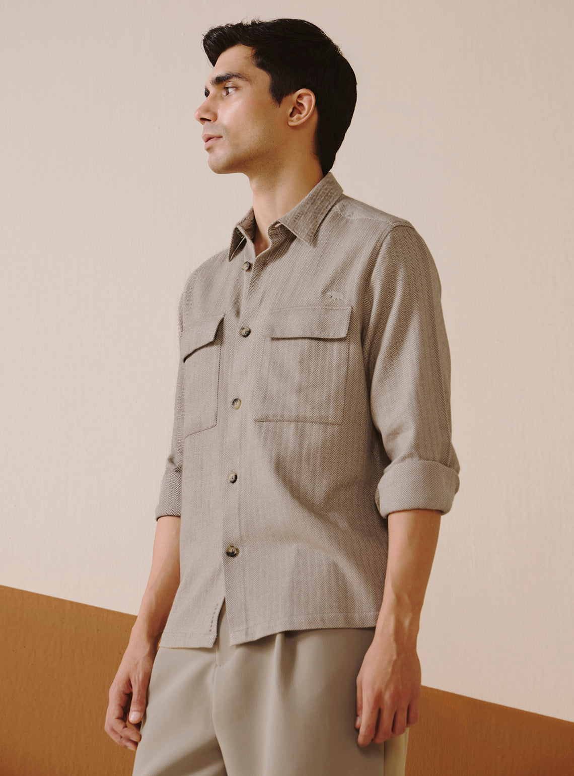 Spice Brown Cotton Melange Overshirt