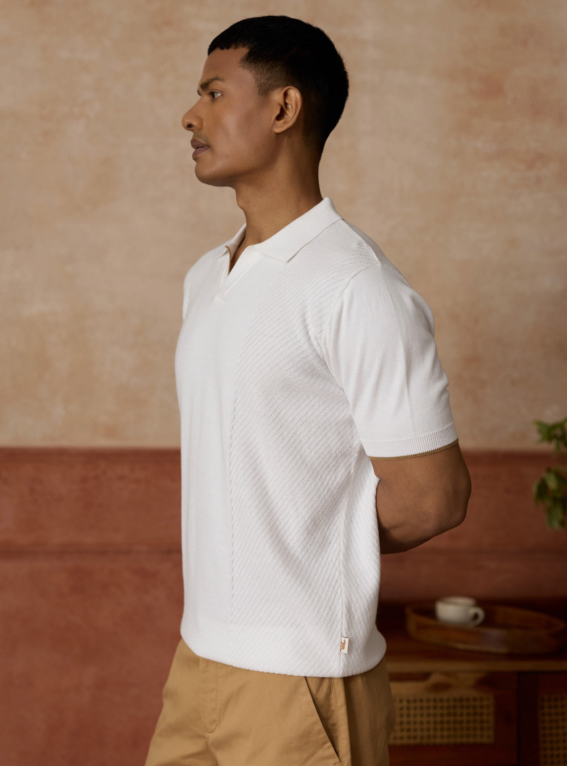 Serein White Cotton Open-Neck Polo